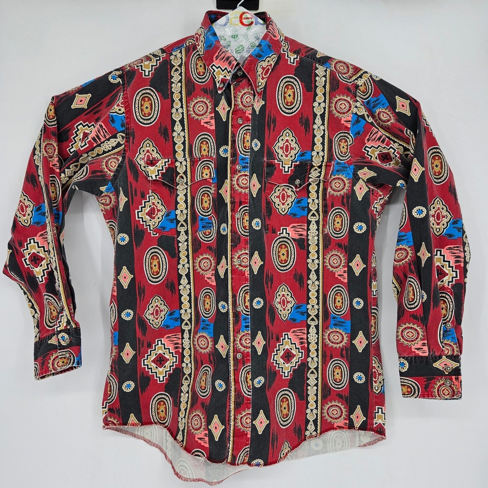 Vintage Wrangler Shirt Mens 16 34 Aztec Southwest Western Rodeo Brushpopper